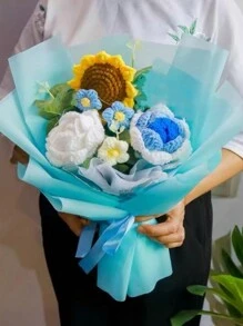 手工针织玫瑰花束，手工装饰，情人节礼物，朋友和姐妹 - 彩色 - 查看 4