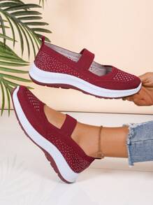 Damen atmungsaktive Slip-On Schuhe, weiche rutschfeste Sohle Lässig Walkingschuhe für Frühling/Sommer - Bordeaux - Übersicht 2