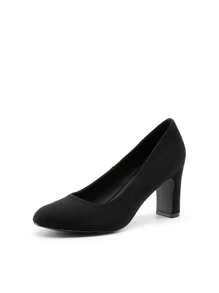 Women's High Chunky Rounded Toe Pumps Block Heels Closed Toe  Solid Color Comfortable Slip On Work Shoes - 黑色絨面革 - 查看 5