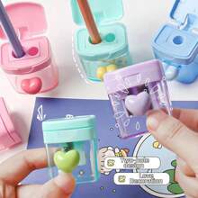 1pc Random Color 1Set Cute Macaron-Colored Pencil Sharpener With Two Holes Lid - Sky Blue/Light Green/Pink, Perfect For Art & Crafts, Perfect For Winter, New Year