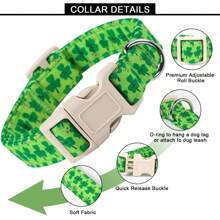 1pc St Patrick's Day Theme Shy Face Shamrock Pattern Dog Collars, Soft & Comfortable Fabric Adjustable Random Print Dog Collars, With Quick Release Buckle For Small Medium Large Dogs, Suitable For Dogs To Wear During St Patrick's Day