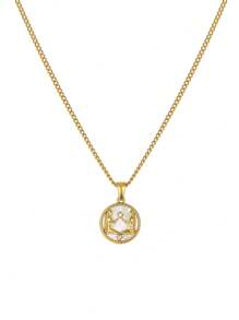 1 件不锈钢贝壳十二生肖硬币项链，18K 真空镀金，女士珠宝礼物 - 金色 - 查看 12