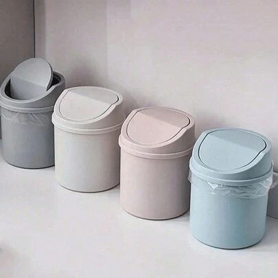 1个/2个迷你垃圾桶，带盖小垃圾桶，桌面垃圾桶，塑料桌面废纸篓，旋转盖设计防止异味泄漏，用于存放果皮和纸屑等桌面垃圾，保持桌面整洁，适用于浴室、家庭办公室桌面装饰、咖啡桌、办公室、客厅、书房等场所，返校季必备。
