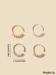 4pcs Fashion Charm Minimalist Copper Embedded Cubic Zirconia Clover Nostril Hoop, Fake Nose Piercing, Suitable For Women Daily Wear Body Jewelry, Piercing Accessory, Gift For Friend