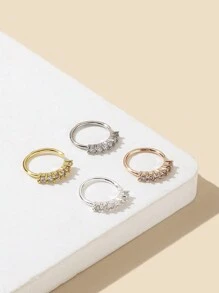 4pcs Fashion Charm Minimalist Copper Embedded Cubic Zirconia Clover Nostril Hoop, Fake Nose Piercing, Suitable For Women Daily Wear Body Jewelry, Piercing Accessory, Gift For Friend