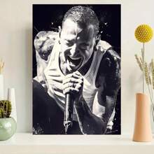 Room Decor, Abstract Wall Painting Mural Inspired By Chester Bennington, 1 PC Keyword Wooden Framed Canvas Painting - Thickness 2. 25cm/0. 9inch, Home Gift Decoration Room Decoration Aesthetic Wall Decoration Art Perfect Gift Autumn And Winter Wall Decoration Living Room Decoration Bedroom Decoration Kitchen Decoration Entry Decoration Bathroom Decoration Direct Wall Painting High Quality Wall Painting Poster, Valentine's Day Gifts For Her Or Him - 黑與白 - 查看 2
