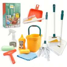 1 Set Pretend Play Kitchen Cleaning Toy Set, Role Play Props, Gift For 3-6 Years Old Kids, Christmas, Halloween, Birthday - Yellow - View 1