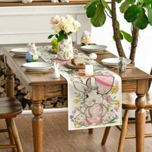 1pc Easter Bunny & Egg Table Runner, Seasonal Spring Kitchen/Dining Table Decor, Home Party Decoration, 13x72 Inches