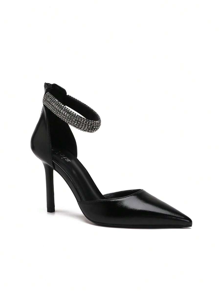 Women's Trendy Rhinestone Strap Thin Heel Pumps - Black - View 1