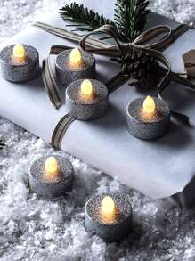 6/12/24 stuks LED Kerst Decoratieve Theelichtjes, Batterij-aangedreven Vlamloze Realistische Waxkaarsen, Zilveren Glitter Theelichtjes, Rookloze Winddichte Kaarsen Voor Bruiloft, Halloween, Kerstmis, Woondecoratie
