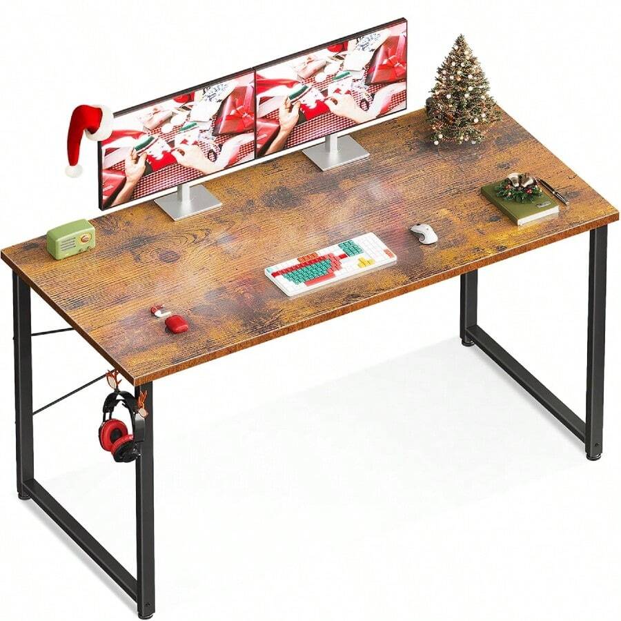 48 Inch Small Computer Desk For Home Office, Study Writing Table For Small Spaces,  Desk With Headphone Hooks, Rustic Brown - 質樸的棕色 - 查看 1