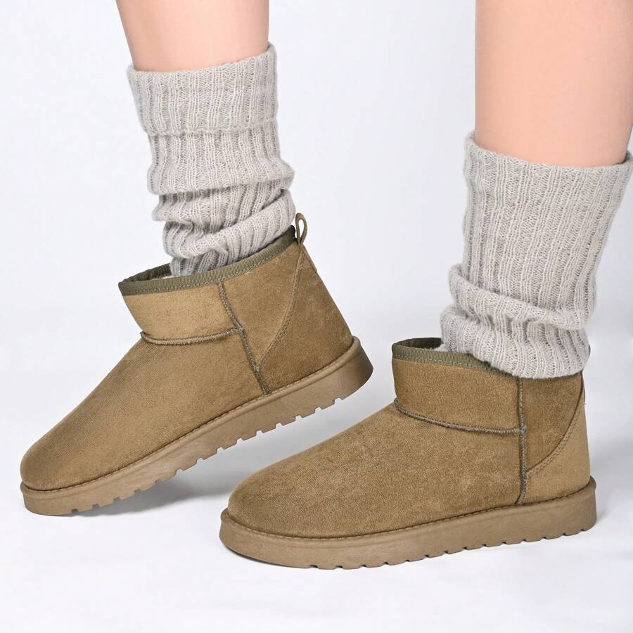 READY SALTED Women Outdoor Snow Boots Slip On Water-Resistant Fur Lined Ankle Booties Size - OLIVE - View 1