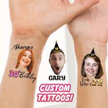 个性化照片和图像设计 | 定制面部纹身、生日纹身、定制临时纹身、派对礼品、纹身礼物、里程碑生日、圣诞节万圣节纹身可用于主题派对、生日、节日 - 彩色 - 查看 4