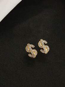 1 par de pendientes unisex con el símbolo del dólar brillante, estilo hip hop punk, regalo del Día de San Valentín - dolar dorado - Ver 6