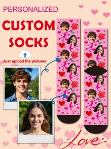 1 双定制中筒袜、定制脸部袜子、定制照片袜子、定制印花袜子、个性化搞笑脸部袜子、定制图片袜子、在袜子上印上任意脸部、周年纪念礼物、情人节礼物、生日礼物、结婚礼物 - 彩色 - 查看 6