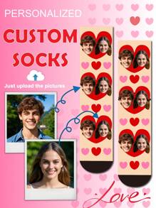 1 双定制中筒袜、定制脸部袜子、定制照片袜子、定制印花袜子、个性化搞笑脸部袜子、定制图片袜子、在袜子上印上任意脸部、周年纪念礼物、情人节礼物、生日礼物、结婚礼物 - 彩色 - 查看 4