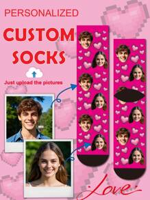 1 双定制中筒袜、定制脸部袜子、定制照片袜子、定制印花袜子、个性化搞笑脸部袜子、定制图片袜子、在袜子上印上任意脸部、周年纪念礼物、情人节礼物、生日礼物、结婚礼物 - 彩色 - 查看 8