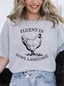 Oversized Style For Women, Funny Chicken Tee, Fluent In Fowl Language, Humorous Gift For Chicken Lover Farmer, Crazy Country Girl, Funny Tshirt, Animals Tshirt, Loose Type Shirt For Women, Perfect For Holiday Parties Or Gift Giving, Soft And Comfortable