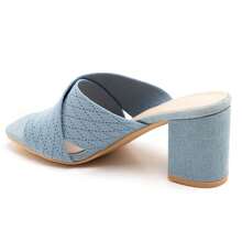 Cross Strap Heeled Shoes With Textured Pattern - Blue - View 3