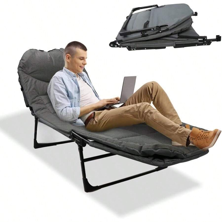 Camping Portátil, Catres Plegables para Dormir Adultos con Cojines y Almohadas, 4 Posiciones Ajustables, para el Hogar, Oficina, Camping, hasta 150KG - 1 - Ver 1
