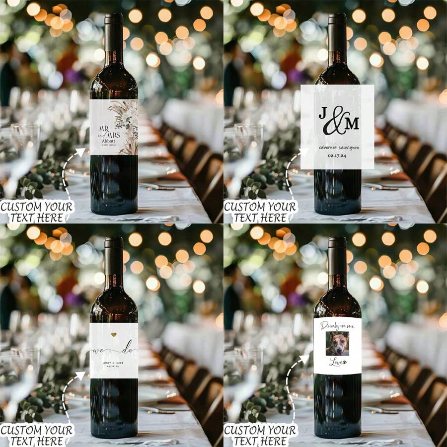 12/24pcs Copywriting Customized Wedding Engagement Party Red Wine Bottle Waterproof Tear-Off Label Stickers