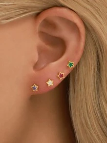 Schattig Sterling zilver Ster Oorknopjes Hypoallergeen Zorg Oor piercing Schroefdraad Kraal Oorknopjes Slaap Zonder Geschikt Voor vrouwen Meisjes Dagelijkse slijtage