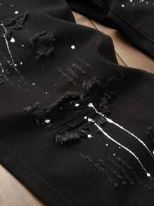 Modne, zniszczone czarne jeansy męskie - Czarne - Zobacz 5