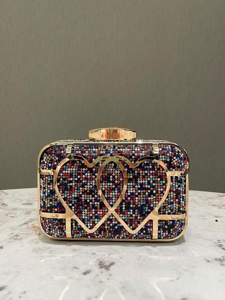 Rhinestone Heart Sahpe Party Clutch