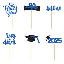 Set de 12/24 decoraciones para cupcakes de graduación 2025 con lentejuelas "Muy orgullosos de ti", borla de diploma, birrete de graduación. Decoraciones para torta y fiesta de graduación 2025