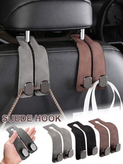 2-In-1 Velvet Car Headrest Hook, Dual Hook Car Wallet Clip, Universal Headrest Hanger Accessories For Car Interior Storage