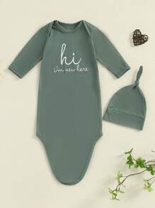 Newborn Sleeper Gown Baby Boy Girl Coming Home Outfit Infant Nightgown Sleeping Bag Sleepwear Pajamas - 軍綠色 - 查看 2
