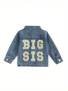 Toddler Girl Denim Jacket Letter Embroidery Long Sleeve Button Jean Cardigan Coat For Infant Baby Spring Fall Outwear