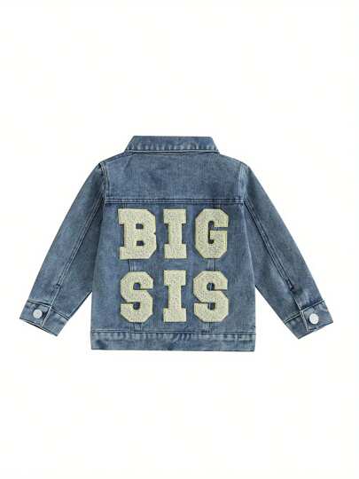 Toddler Girl Denim Jacket Letter Embroidery Long Sleeve Button Jean Cardigan Coat For Infant Baby Spring Fall Outwear