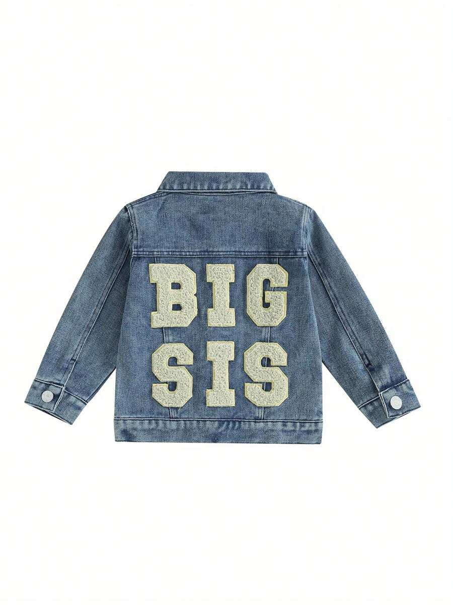 Toddler Girl Denim Jacket Letter Embroidery Long Sleeve Button Jean Cardigan Coat For Infant Baby Spring Fall Outwear