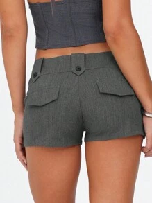 Summer Street Style Leg-Lengthening Fashion Versatile Elegant Simple Low-Waist Button Shorts - Grey - View 6