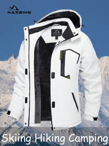 NASBING 女士冬季滑雪夹克 防水防风保暖连帽保暖冬装 防风衣 徒步滑雪露营登山外套 抓绒 - 白色 - 查看 2