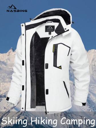 NASBING Chaqueta de esquí de invierno para mujer, resistente al agua, a prueba de viento, con forro térmico con capucha, ropa de invierno térmica, cortavientos, para senderismo, esquí, camping, montañismo, forro polar, esquí
