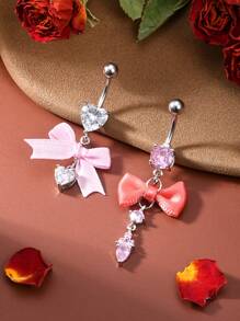 2 chiếc khuyên rốn 14G, thanh thép không gỉ hình bướm hồng, nơ trang sức xỏ rốn đính đá Cubic Zirconia và pha lê Rhinestone hình nơ hồng, giọt nước, trái tim dễ thương, quà tặng sinh nhật cho người yêu 10mm, lễ hội âm nhạc - có màu bạc - Xem 3