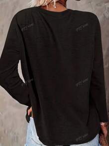 Camiseta casual de manga larga de unicolor, talla grande, otoño