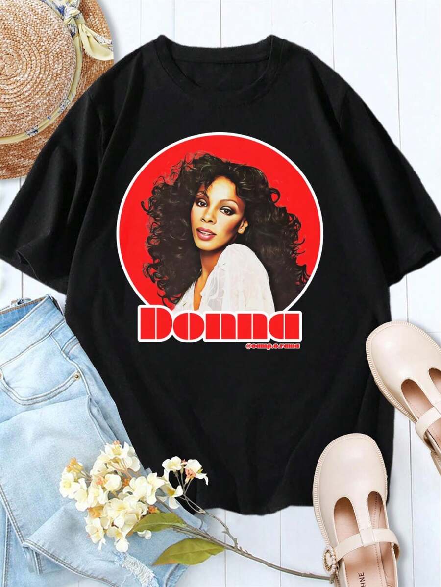 Women's Donna Fashion T-Shirt Stylish Comfortable Tees - Black - View 1