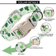 1pc St Patrick's Day Theme White Shamrock Pattern Dog Collars, Soft & Comfortable Fabric Adjustable Random Print Dog Collars, With Quick Release Buckle For Small Medium Large Dogs, Suitable For Dogs To Wear During St Patrick's Day