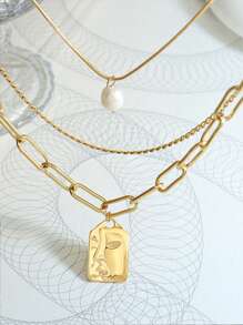 1 Peça Colar De Aço Inoxidável Pingente Multi-camadas De Alta Qualidade Fashionable E Único De Rosto Multicamadas Estilo Vintage