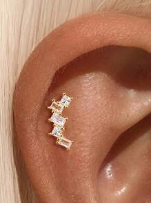 1 件不对称 925 纯银防过敏耳环，适合女士穿孔软骨耳钉，适合日常佩戴/派对/礼物，新娘珠宝，精美珠宝