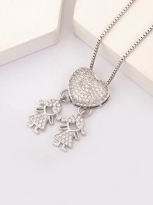 1件18K镀金白锆石银铜材质2件套儿童吊坠项链，优雅珠宝礼品，简约设计 - 銀色 - 查看 14