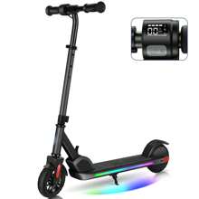 COBIZI E-Scooter Children From 8-12 Years 180W Motor Up To 16 Km/H Electric Scooter Children With Colorful Lights LED Display Adjustable Speed And Height Foldable Electric Scooter Children Outdoor E-Bike - 黑色 - 查看 2