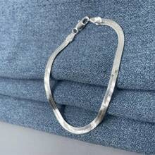 Pulseira elegante de corrente de lâmina de prata esterlina 925 feita à mão com design de corrente plana para mulheres e homens, perfeita para uso diário e presente de aniversário