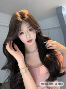 SHUDUO 1 Piece Synthetic Heat-Resistant Wavy Hair Wig Black Brown, 28 Inches Long, Made From Fibers For Everyday Use, Natural And Realistic Wig (Accessories Not Included) - Black Brown - View 4