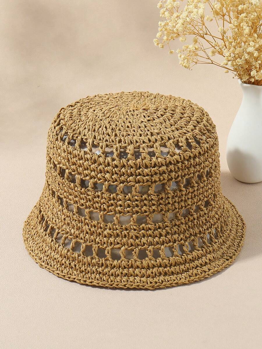 LEAJOURNO. 1 Mũ Rơm Rỗng Thời Trang Cho Nữ, Dùng Trang Trí Hàng Ngày - màu nâu - Xem 1