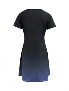 Women's Summer V-Neck Fashion Floral Print Casual Short Sleeve Dress - Black - View 3