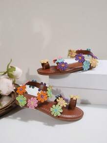 Children's Sandals 2025 Summer New Fashion All-In-One Round Toe Sunflower Comfortable Flat Slip-On Beach Sandals Outside The Home